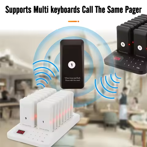 Wireless Restaurant Pager Food Truck 16 Vibrator Bell Coasters Buzzer Beeper Receiver Calling System