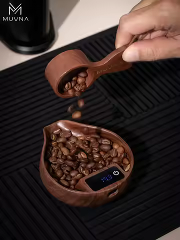 MUVNA 2nd Gen Electronic Scale for Coffee Beans, 0.1g Precision Scale with Seamless Solid Wood Build