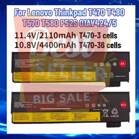 New 01AV424 61 61+ Laptop Battery For Lenovo ThinkPad T470/T480/T570/T580/P51S/P52S SB10K97581 SB10K