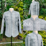 UZZO Coat Barong Attire Men Gray Piña Jusilin Fabric Random Burda Embroidery Elegant Formal