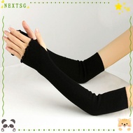 NEXTSG Knitted Arm Warmer, Long Design Solid Color Fingerless Gloves, Fashion Stretchy Soft Arm Warm