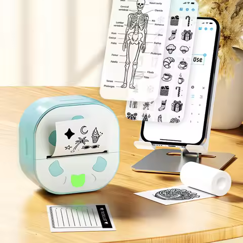 Pocket Sticker Printer with 3 Rolls Paper Thermal Mini Printer BT Connection Inkless Thermal Printer