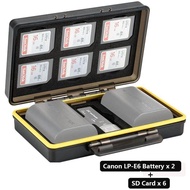 JJC Camera Battery Storage Case Fits to 2 Pcs of Canon LP-E6/E6N Batteries and 6 Pcs SD Cards