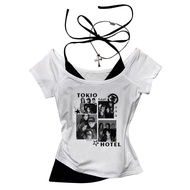 Tokio Hotel crop top Grunge 2025 shoujo girl style vintage  harajuku babydoll teens clothes