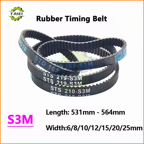 S3M Rubber Loop Synchronous Belt Length 531 534 537 540 543 546 549 552 555 558 561 564mm Width 6-25