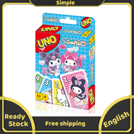 Sanrio การ์ดเกม UNO การ์ด112สำหรับงานปาร์ตี้ครอบครัวเกมของขวัญภาษาอังกฤษ Verison