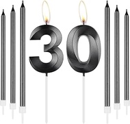 Obsidian 30th Birthday Candles Set, Number 30 Candle with Long Thin Candles for Cake, 30th Birthday 
