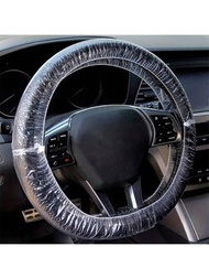50入組通用一次性塑料透明汽車方向盤套，帶有彈性修飾邊緣適用於方向盤