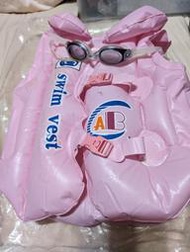二手 swim vest 充氣 吹氣式 兒童救生衣 贈二手蛙鏡 泳鏡 粉色 戲水 遊泳池用