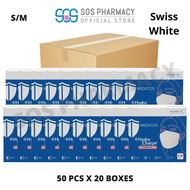 MEDICOS Slim Fit Size S/M 165 HydroCharge 4ply Surgical Face Mask Swiss White  (50's x 20 Boxes) - 1 Carton