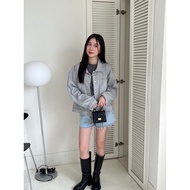 GRASS Income Treasure Bag Lapel Car Line Stiff Coat Cotton Double Pocket Neat Denim [D1918]