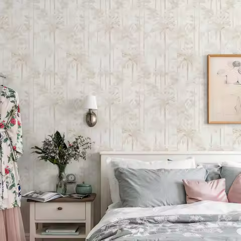 Yellow Palm Forest Bay Peel and Stick Vinyl Wallpaper Chic Morden Self Adhesive Trees PVC Room Decor