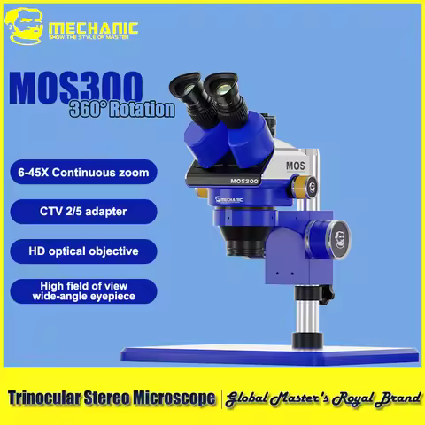 【MECHANIC】MOS300-B11 Trinocular Stereo Microscope Metal Body 6-45X Zoom HD Optical Lens for Biologic