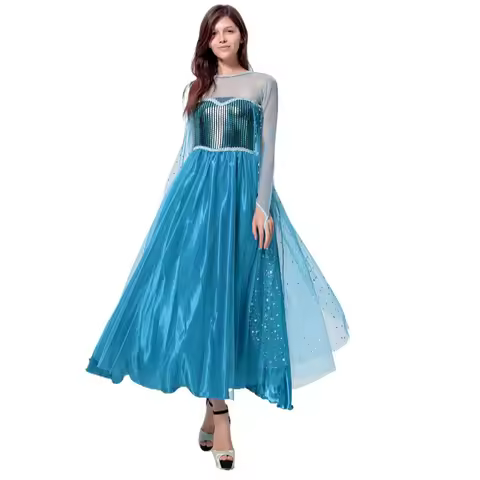 Frozen Elsa Princess Long Dress Sequin Mesh Elsa Costume Adult Snow Queen Costume Party Dress Hallow