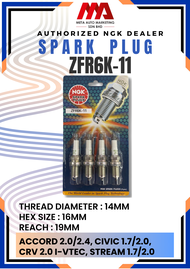 NGK SPARK PLUG ZFR6K-11 - HONDA ACCORD SDA 2.0 2.4  CRV S9A 2.0  STREAM S7A 1.7 1.8 2.0