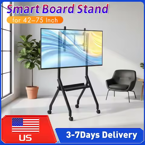 42-75 Inch Height Adjustable TV Stand with Wheels Swivel Mount & Laptop Shelf Rolling Interactive Wh