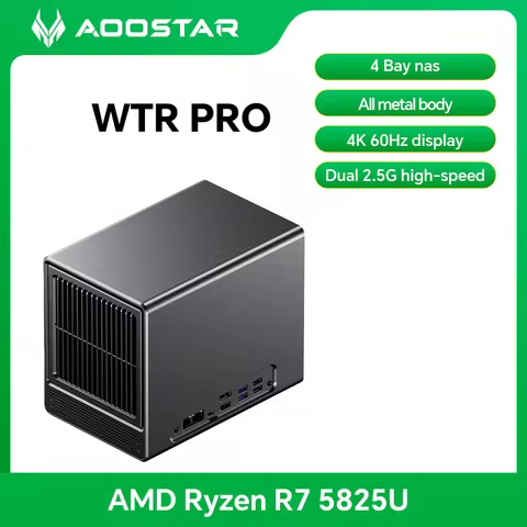 AOOSTAR Mini PC WTR PRO with 4 Bay Nas AMD 5825U 4C/4T, Support 2.5/3.5"HDD *4, Dual 2.5G LAN for ma