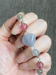 珊瑚紫愛心草莓晶灰月光手串手鍊