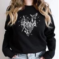 Sweater Crewnect Wizard Castle Pria Wanita Long Sleeve Pullover Bahan Fleece Katun Warna Hitam