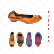 AUSSILIA "Charo" Leather Peep-Toe Ballerina Pumps Shoe