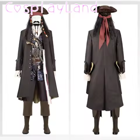 Movie Pirates Jack Sparrow Cosplay Costume Captain Jack Jacket Coat Hat Wigs Outfit Full Set Hallowe