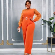 AOMEI 2025 Autumn/Winter New Orange Splicing Jumpsuit Women's Butterfly Mesh Long Sleeve Elegant Par