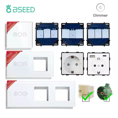 BSEED 1/2Gang Touch Light Dimmer Switch Function Base 1/2Way EU Socket Type-c USB Part Wall Glass Pa