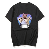 Baju Huh Goofy Ahh Cat Meme Funny Graphic T-Shirt Men Women Breathable All-matching Short Sleeve Cot