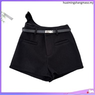95280 High Waist Gray Woolen Straight Shorts