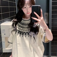 Summer American Phil Island Casual Loose Top Short-Sleeved T-Shirt Retro Eight-Pointed Star Embroide