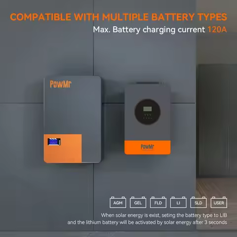 PowMr 6.2KW Hybrid Solar Inverter MPPT 120A Charger Controller Support 48V Battery or Work without B