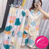 ENWEN Women Three-in-one Korean fashion Short-Sleeve Polo and Pajama with Shorts,  Casual Cotton Printed Ladies Pajamas Set, Sleepwear for woman, ladies terno pajama