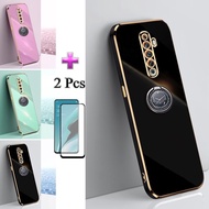 2 IN 1 For OPPO Reno 2F 2Z 3 4 Reno 7 4G 7Z 5G 8Z 5G Reno 8T 4G Phone Case Plating Casing TPU With Ring Bracket And Ceramic Protector Screen