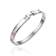 CELOVIS Caterina White Mother Pearl Overlay with Closed Hinged Bangle for Men & Women ( 18K Rose Gol