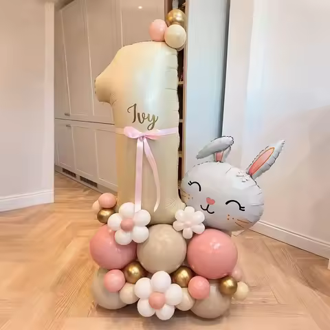 Rabbit Balloon Set Milk White Number 0-9 Balloon for Birthday Party Shower Anniversary Decoration Ba