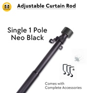 Curtain ROD Telescopic Adjustable Length 2ft to 14ft Single Double Pole Complete SET Accessories