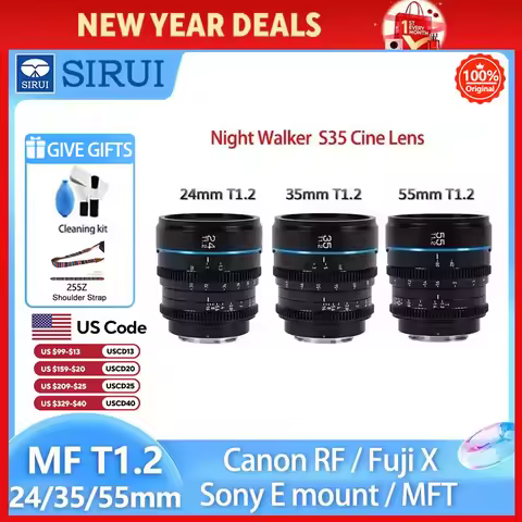 SIRUI Night Walker 24mm 35mm 55mm T1.2 APS-C S35 Cine Lens for Sony E FX3 Canon R R8 R6 Lumix L Olym