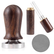 (QBEP) 1Set 51mm Espresso Coffee Tamper&Stirrer Set-Wooden-Handle Spring-Loaded Calibrated Tamper wi