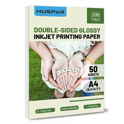 HUSPER 50 Sheets A4 Double-Sided Glossy Photo Printing Paper 120Gsm High-Quality Copy Paper 8.3x11.7