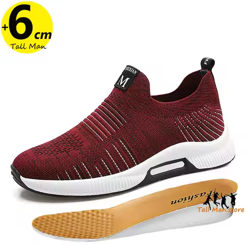 Loafers Summer Men Sneakers Elevator Shoes Height Increase Insoles 6CM Man Mesh Plus Size 37-44
