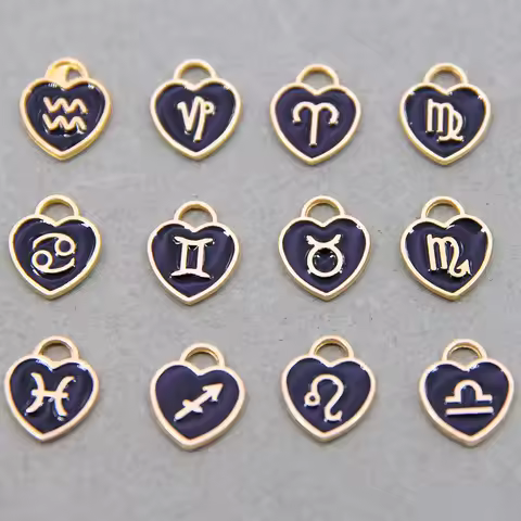 12pcs 12*14mm Animal 12 Constellations Zodiac Charms Black Enamel Charms Handmade Pendant For Diy Br