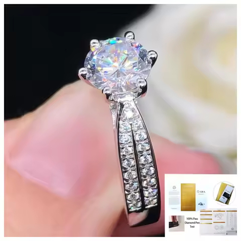 AU750 White Gold 18K 1/12/3Ct 6.5-8.5 mm Test Positive WARRANTY Moissanite Diamond Engagement Ring 0