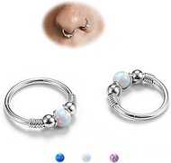 2Pcs Silver Opal Nose Rings for Women - 316L Surgical Steel Nose Hoops Piercing 18G Septum Rings Jew