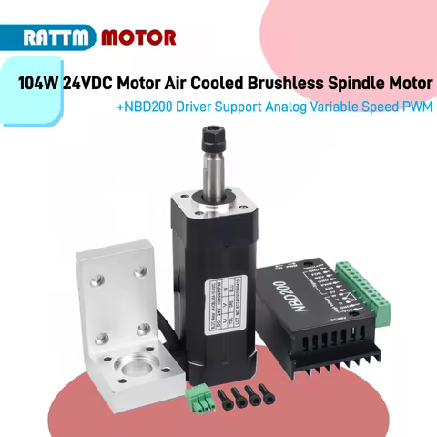 104W 24VDC Motor Air Cooled Brushless Spindle Motor 42MM ER8 +NBD200 Driver Support Analog Variable