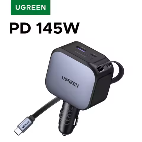 UGREEN 145W 90W 60W Car Charger 3 USB-C & 1 USB-A Ports PD QC4.0 Fast Charging with Retractable Cabl