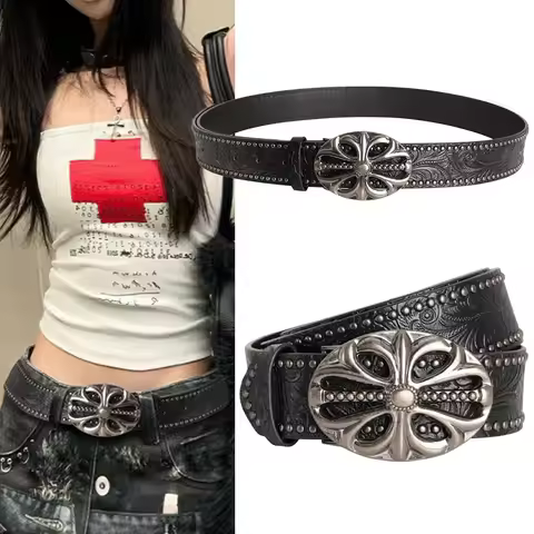 Stylish embossed vintage belt for men and women, western cowboy style, punk hip-hop, Bohemian style,