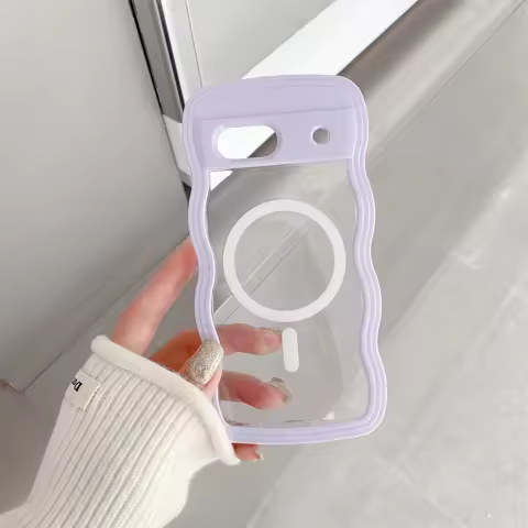 2IN1 Cute Curly Wavy Lines Phone Case For Google Pixel 9 Pro For Magsafe Magnetic Transparent Cover 