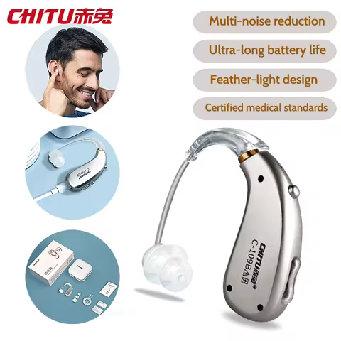 BTE Rechargeable Hearing Aids Digital Sound Amplifiers Silver Deafness Gift for Parents Medical Audi