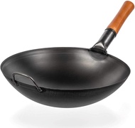 Yosukata Carbon Steel Wok Pan - 14 “ Woks and Stir Fry Pans - Chinese Wok with Round Bottom Wok - Traditional Chinese Japanese Woks - Black Steel Wok
