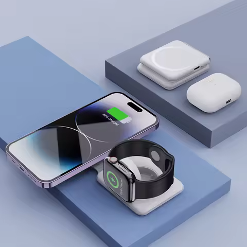 A white foldable 2-in-1 wireless charger suitable for iPhone 17/16/15/14/13/12/apple watch 9/8/7/6/5